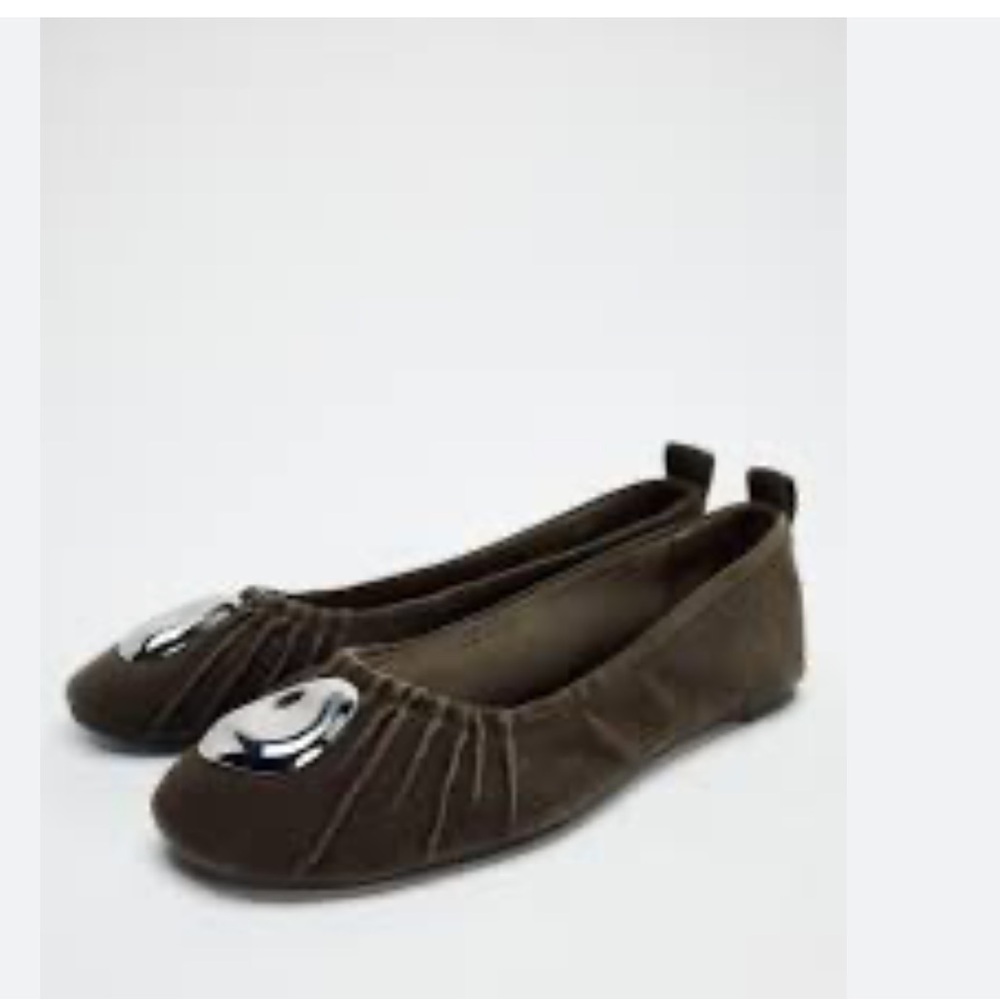 Zara  Metallic Trim Ballet Flats NWT Size 7.5 Taupe Grey